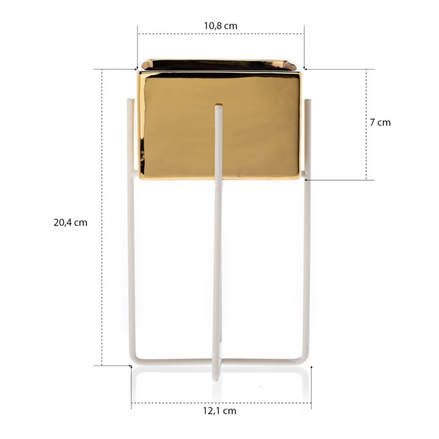 Keramische Bloempot MIZU 20,4x12,1 cm goud/wit