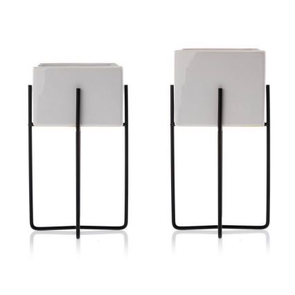 Keramische Bloempot MIZU 22x12 cm wit/zwart