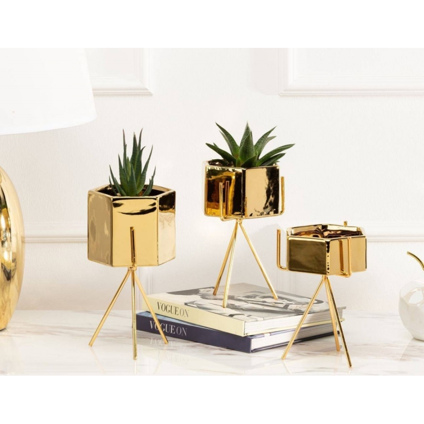 Keramische Bloempot SASHI 16x11 cm goud