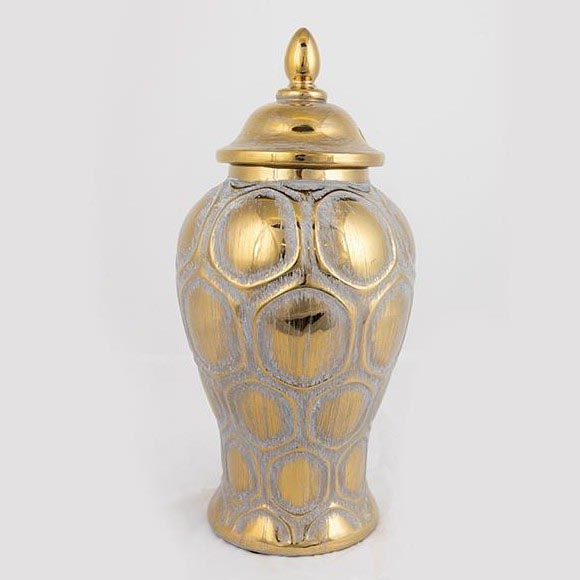 Keramische pot 33,8x16 cm goud/zilver