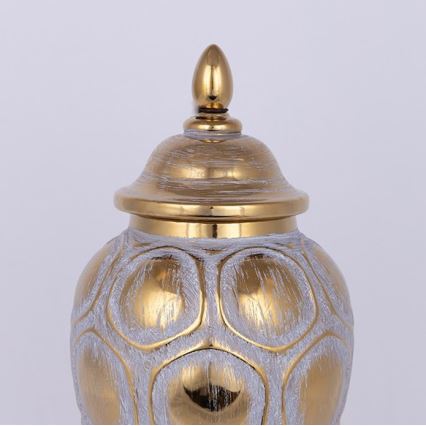 Keramische pot 35x18,5 cm goud/grijs