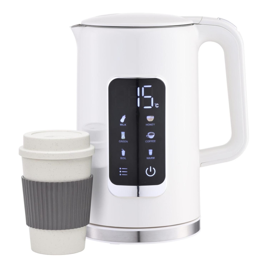 Ketel met LCD scherm 1,7 l 2200W/230V wit + reisbeker 450 ml