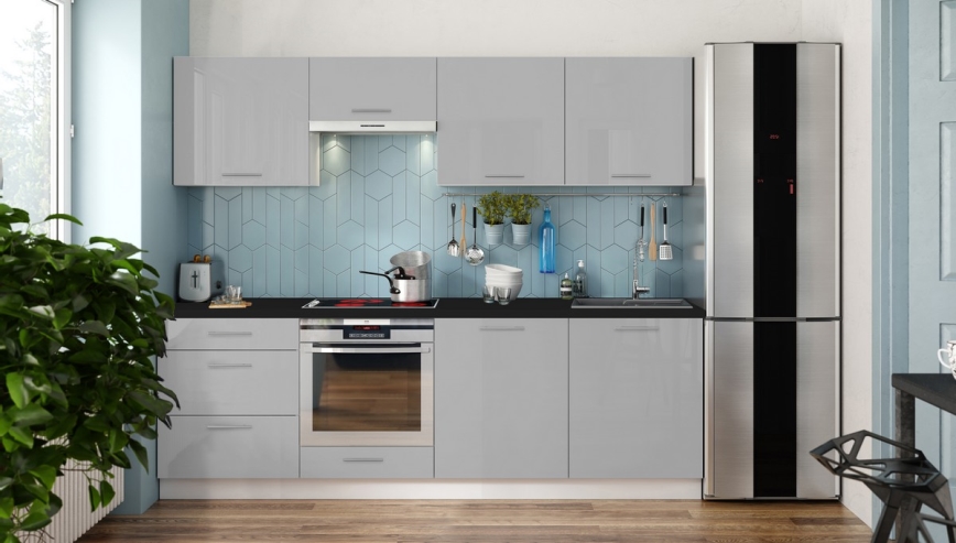 Keuken CELESTE 240 cm in glanzend grijs