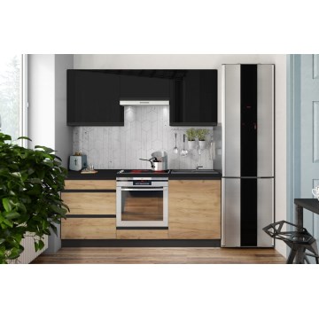 Keuken MARINA 180 cm eik craft/glanzend zwart
