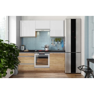 Keuken MARINA 180 cm eiken craft/glanzend wit