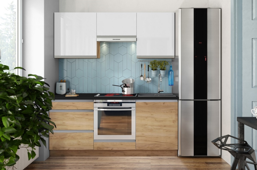 Keuken MARINA 180 cm eiken craft/glanzend wit