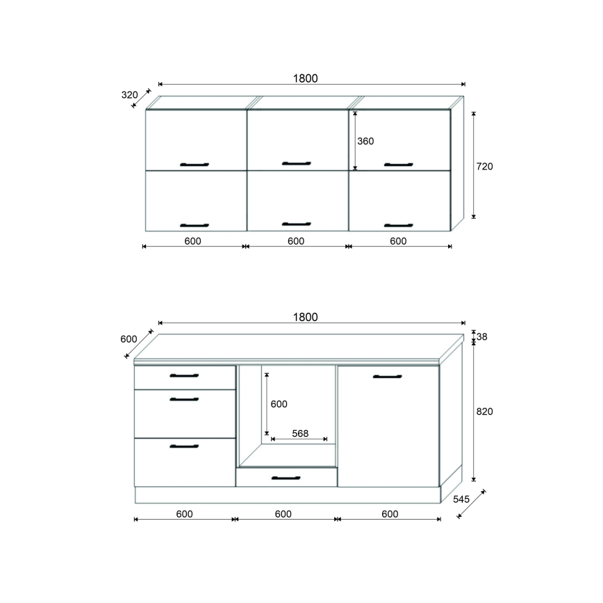 Keukenblok ELISE 180 cm grafiet