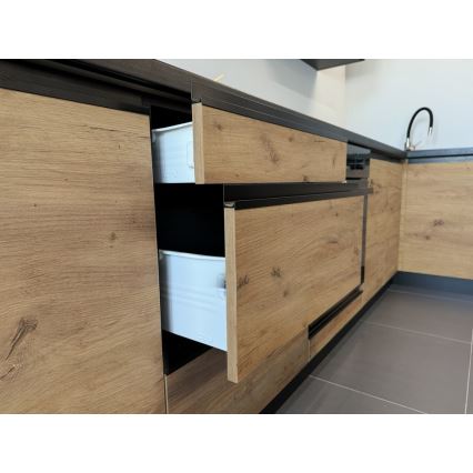 Keukenblok MARINA 240 cm craft eiken/glanzend zwart