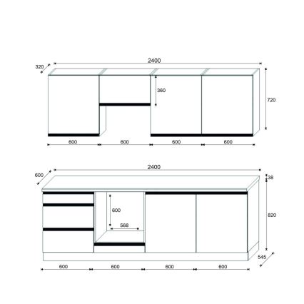 Keukenblok MARINA 240 cm in craft eiken