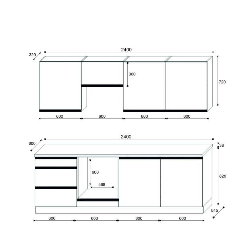 Keukenblok MARINA 240 cm in craft eiken