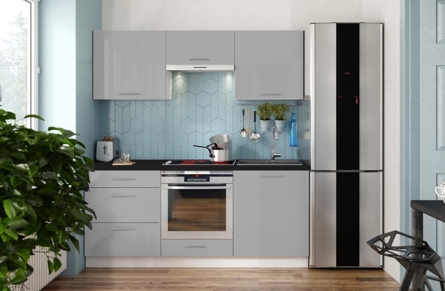 Keukenmodule CELESTE 180 cm hoge glans grijs