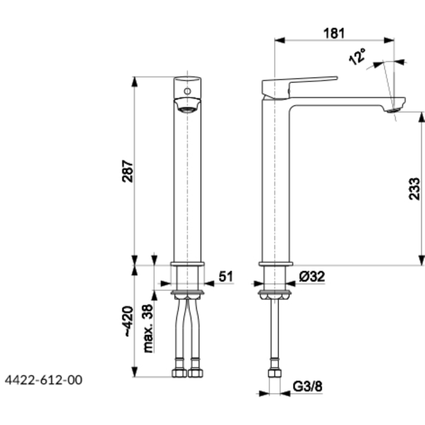 KFA Armatura 4422-612-00 - Kraan voor wastafel + afval met overloop AGAT 28,7 cm glanzend chroom