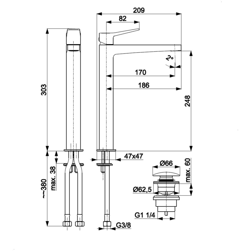 KFA Armatura 4522-712-00 - Wastafelmengkraan + wastafelafvoer MALAGA 30,3 cm glanzend chroom