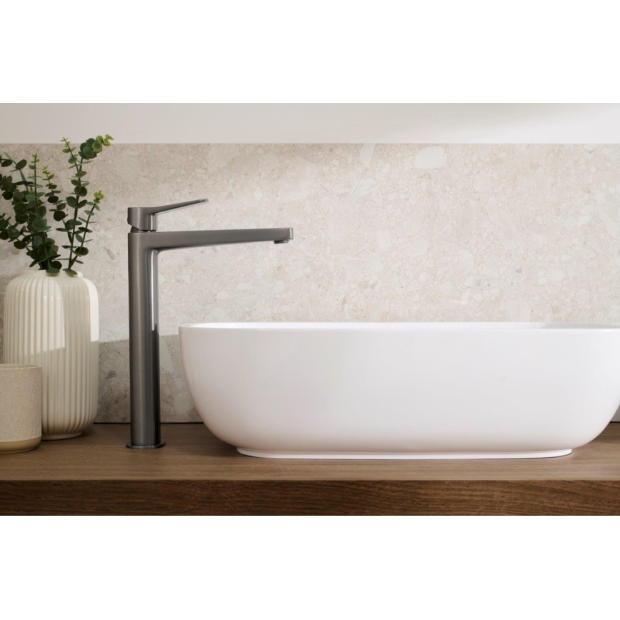 KFA Armatura 4522-712-61 - Wastafelmengkraan + afvoer MALAGA 30,3 cm metallic grijs