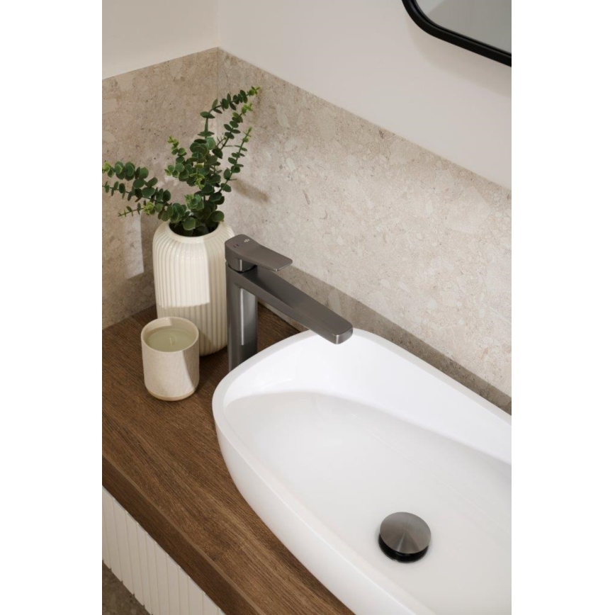 KFA Armatura 4522-712-61 - Wastafelmengkraan + afvoer MALAGA 30,3 cm metallic grijs