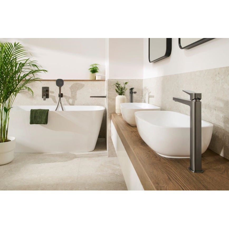 KFA Armatura 4522-712-61 - Wastafelmengkraan + afvoer MALAGA 30,3 cm metallic grijs