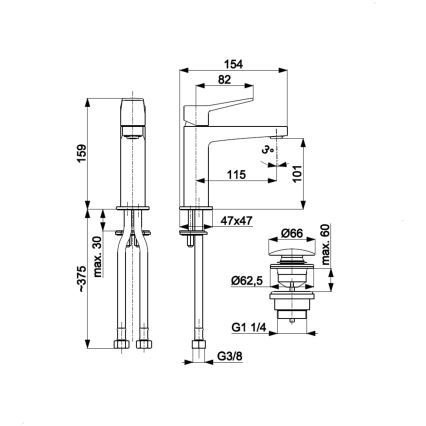 KFA Armatura 4522-815-00 - Wastafelmengkraan MALAGA 15,9 cm met afvoer, glanzend chroom
