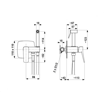 KFA Armatura 4529-512-81 - Bidetkraan met handdouche voor inbouwinstallatie MALAGA zwart