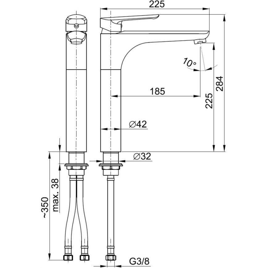 KFA Armatura 5022-712-00 - Kraan voor wastafel + afval met overloop TANZANIT 28,4 cm glanzend chroom