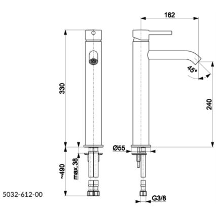 KFA Armatura 5032-612-00 - Kraan voor wastafel + afval met overloop MOZA 33 cm glanzend chroom