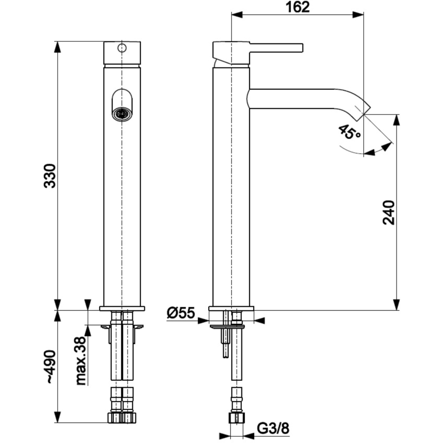 KFA Armatura 5032-612-31 - Robinet de lavabo + bonde avec trop-plein MOZA 33 cm poli doré