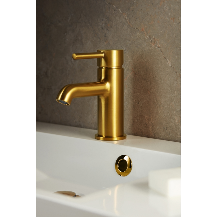 KFA Armatura 5032-815-31 - Kraan voor wastafel + afval met overloop MOZA 15,2 cm Grond goud