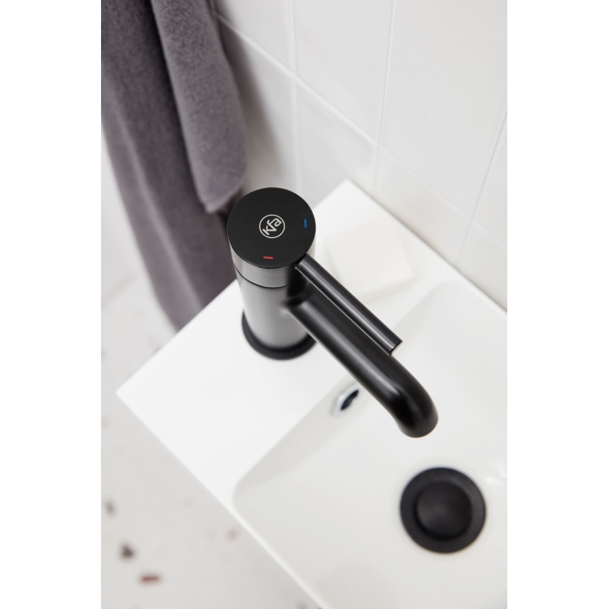 KFA Armatura 5032-815-81 - Kraan voor wastafel + afval met overloop MOZA 15,2 cm mat zwart