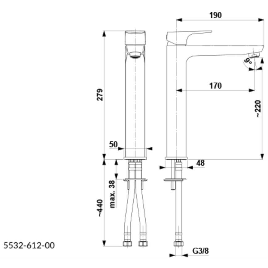 KFA Armatura 5532-612-81 - Robinet de lavabo MOKAIT 27,9 cm laiton/mat noir