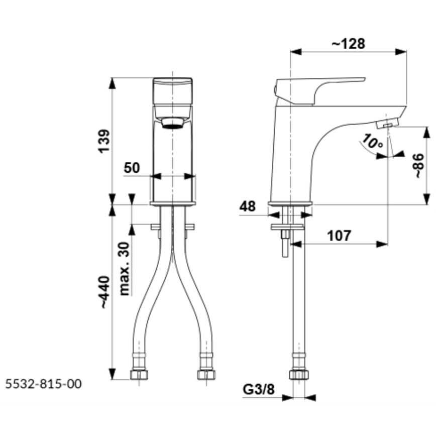 KFA Armatura 5532-815-00 - Kraan voor wastafel + afval met overloop MOKAIT 13,9 cm glanzend chroom