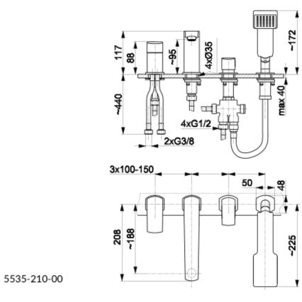 KFA Armatura 5535-210-81 - Badkraan 4-gats MOKAIT messing/mat zwart