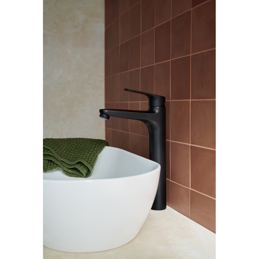 KFA Armatura 5552-712-81 - Kraan voor wastafel + afval met overloop OTAVA 30,2 cm mat zwart