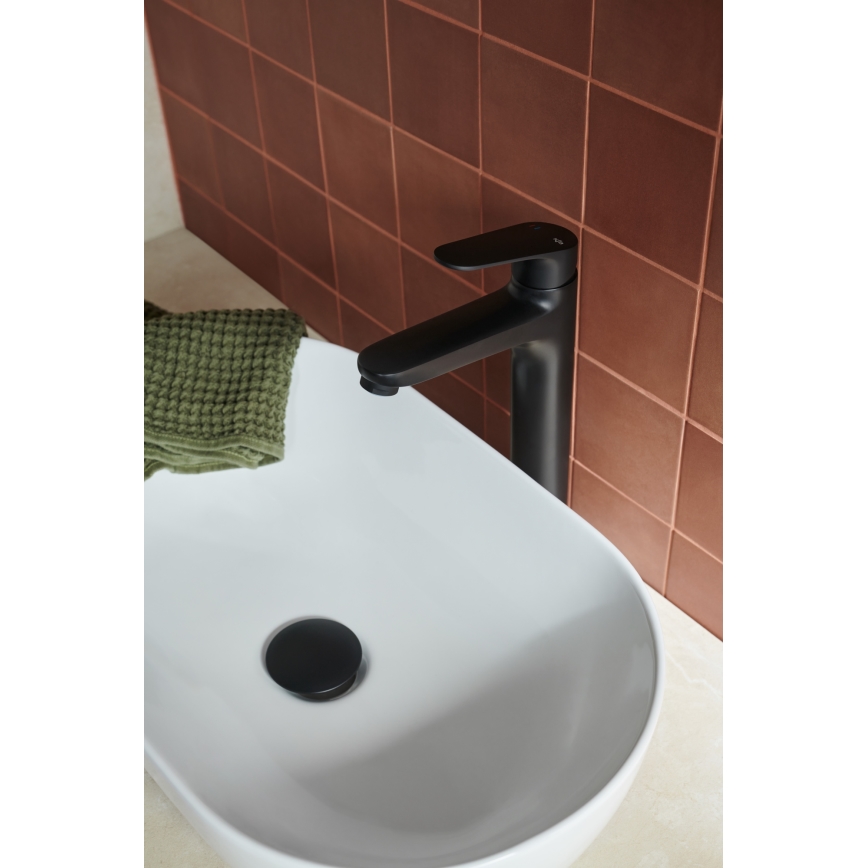 KFA Armatura 5552-712-81 - Kraan voor wastafel + afval met overloop OTAVA 30,2 cm mat zwart