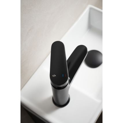 KFA Armatura 5552-815-81 - Robinet de lavabo + déchets avec trop-plein OTAVA 15 cm mat noir
