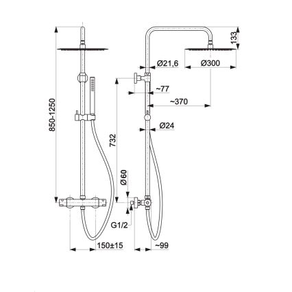 KFA Armatura 5736-920-31 - Douche set met thermostatische kraan MOZA geborsteld goud