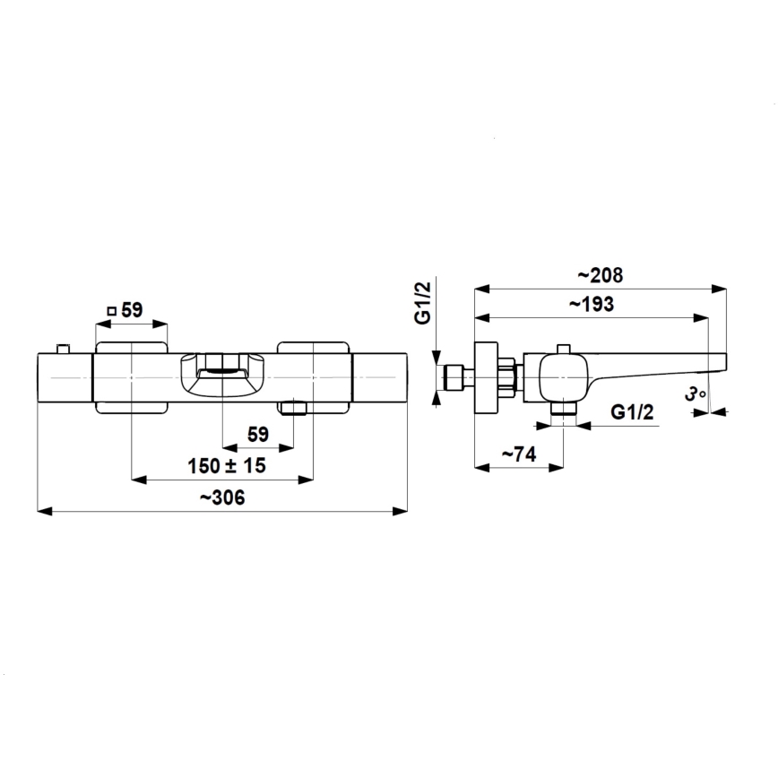 KFA Armatura 5754-010-00 - Thermostatische badmengkraan MALAGA glanzend chroom