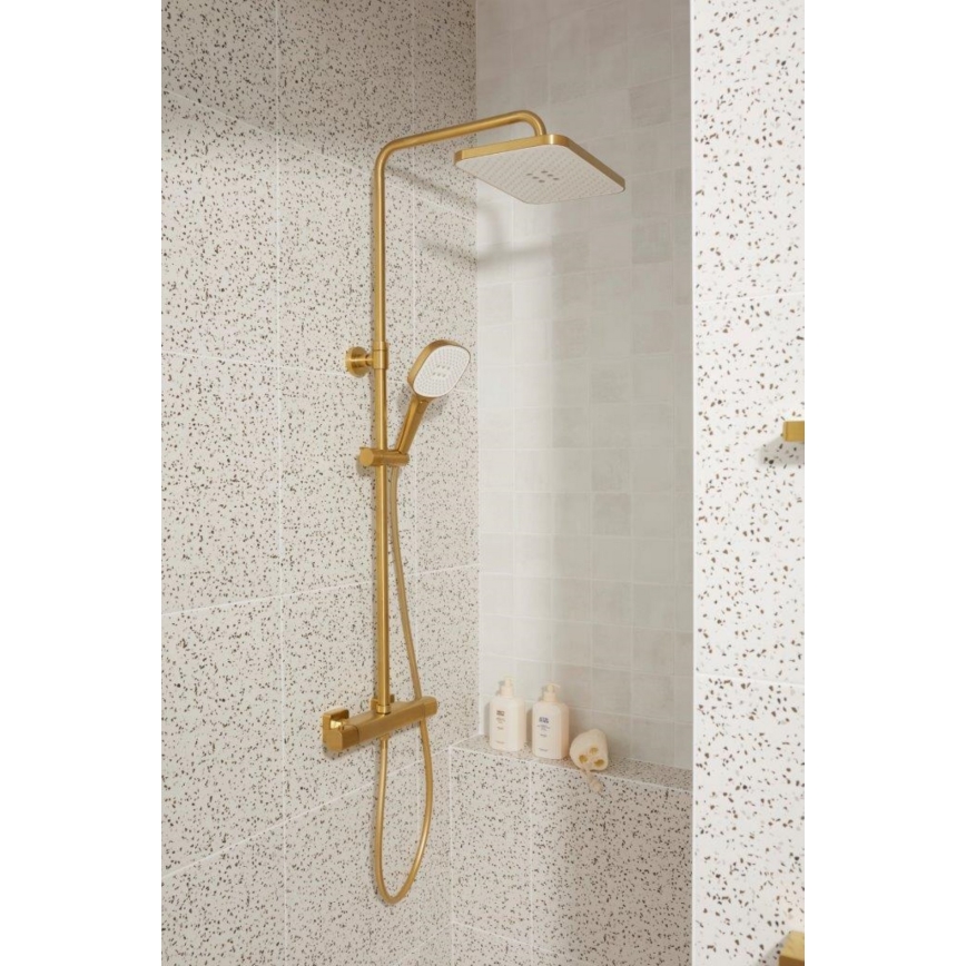 KFA Armatura 5756-910-31 - Doucheset met thermostatische mengkraan MALAGA, geborsteld goud