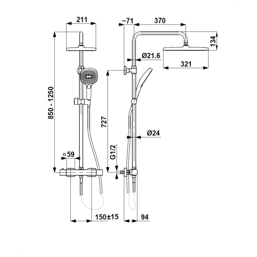 KFA Armatura 5756-910-31 - Doucheset met thermostatische mengkraan MALAGA, geborsteld goud