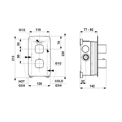 KFA Armatura 5759-001-31 - Thermostatische douchekraan voor inbouw MALAGA, geborsteld goud