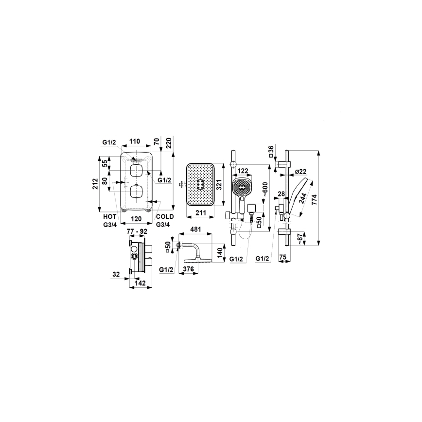 KFA Armatura 5759-301-34 - Doucheset met thermostatische inbouwkraan MALAGA roségoud