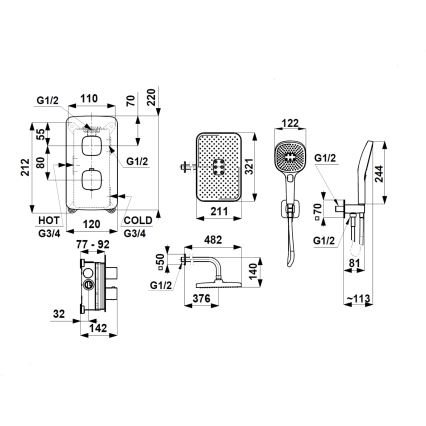 KFA Armatura 5759-501-00 - Doucheset met thermostatische inbouwmengkraan MALAGA glanzend chroom