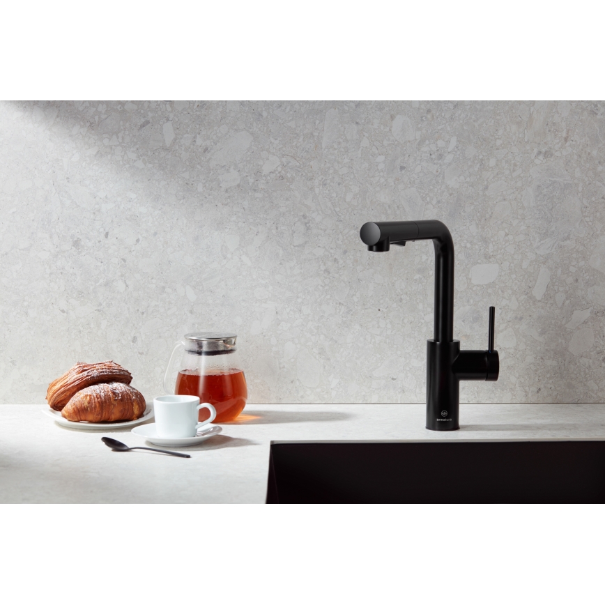 KFA Armatura 6623-110-81 - Robinet d'évier avec douchette extractible DUERO BASIC acier inoxydable/mat noir