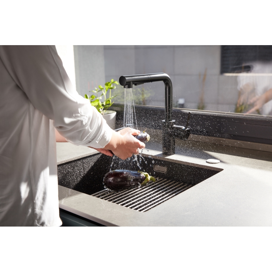 KFA Armatura 6623-110-81 - Robinet d'évier avec douchette extractible DUERO BASIC acier inoxydable/mat noir