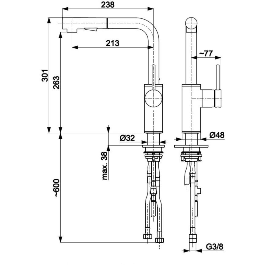 KFA Armatura 6623-110-81 - Robinet d'évier avec douchette extractible DUERO BASIC acier inoxydable/mat noir