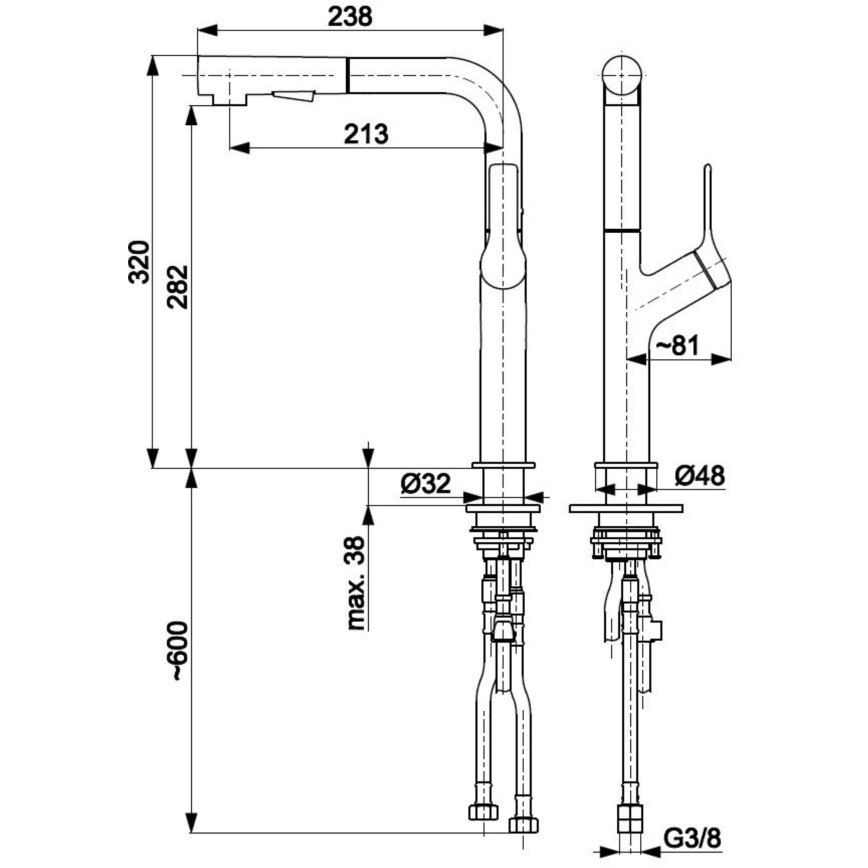KFA Armatura 6623-220-31 - Robinet d'évier avec douchette extractible DUERO DESIGN acier inoxydable/poli doré