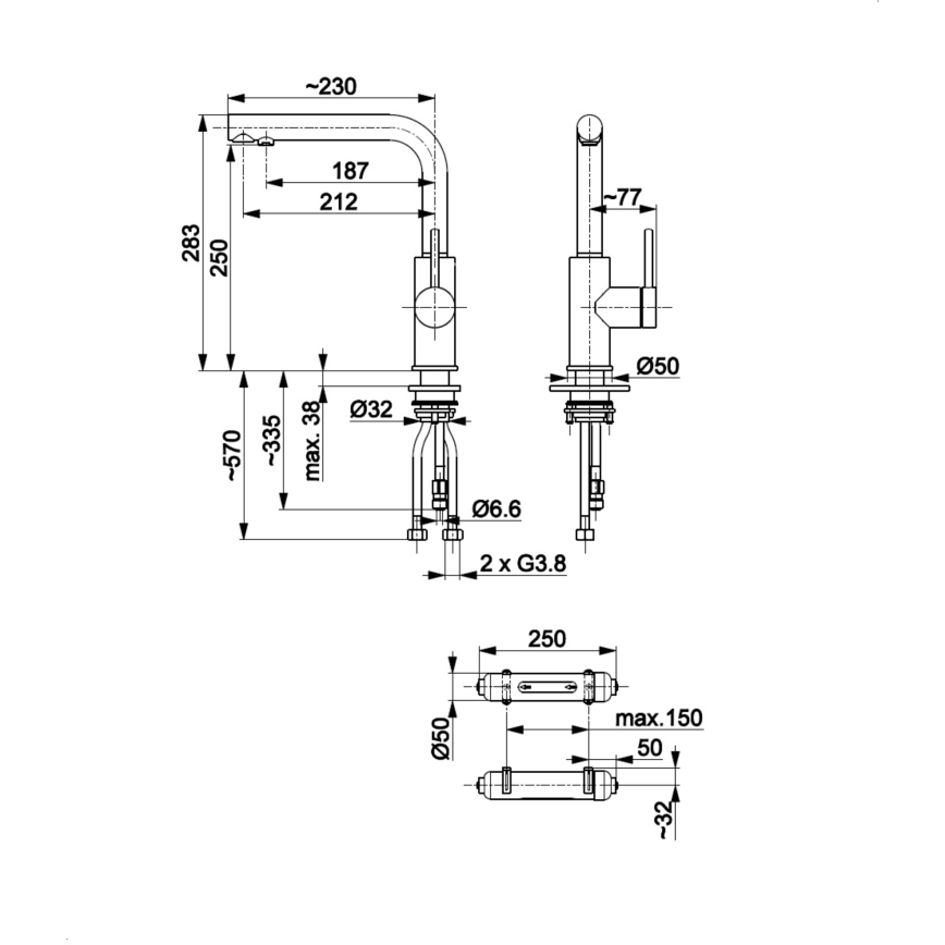 KFA Armatura 6623-912-22 - Robinet d'eau filtrée DUERO PURE acier inoxydable + filtre