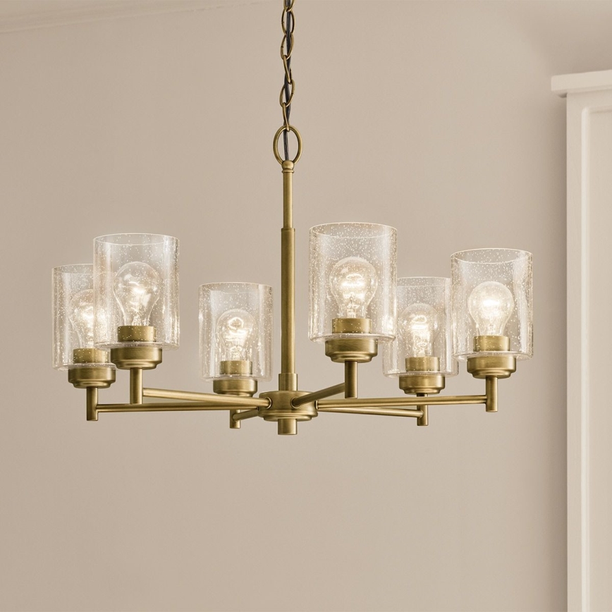 Kichler - Hanglamp aan een ketting WINSLOW 6xE27/60W/230V diameter 66 cm messing