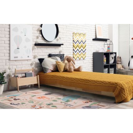 Kinder antislip vloerkleed ARES STREETS 80 x 150 cm beige/safari