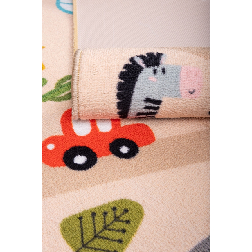 Kinder antislip vloerkleed ARES STREETS 80 x 150 cm beige/safari