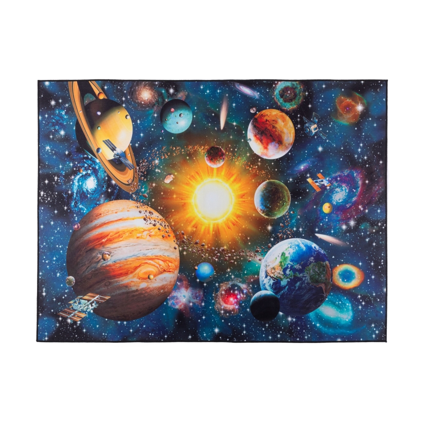 Kinder antislip vloerkleed PRINT 3D 120x160 cm planeten/veelkleurig