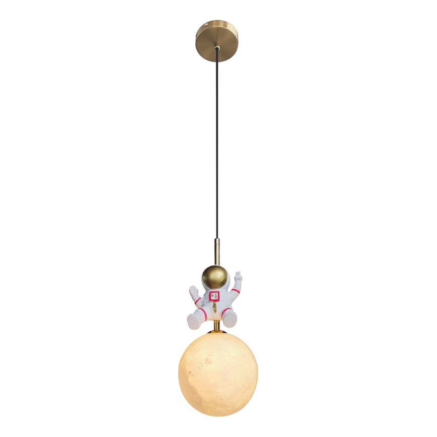 Kinder hanglamp aan een koord ASTRONAUT 1xE27/60W/230V diameter 15 cm goud/beige